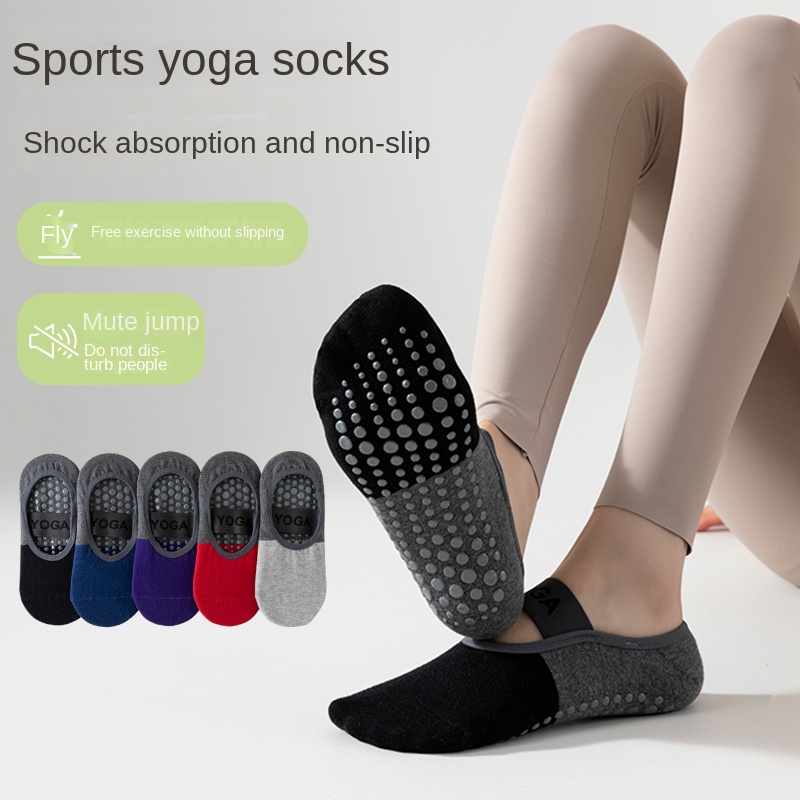 Yoga Pilates Yoga - ถุงเท้าโยคะมืออาชีพข้ามพรมแดน 5 คู่, ถุงเท้าฝ้ายแบบมีสายรัดซิลิโคนกันลื่นสำหรับพิลาทิส ฟิตเนส และเต้นรำ