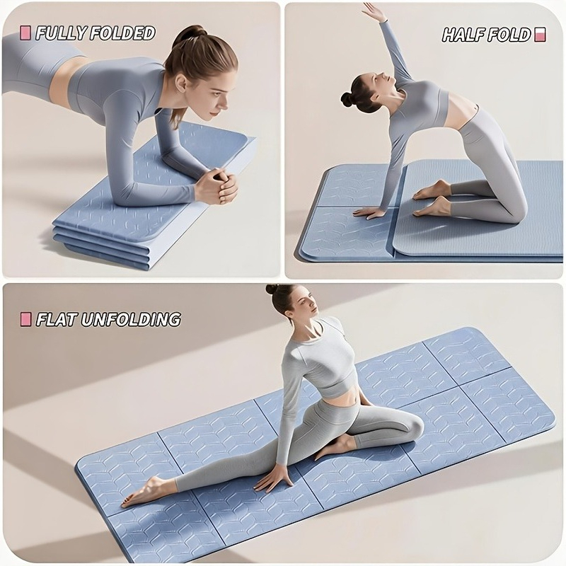 Pilates Yoga For Beginners - เสื่อโยคะแบบพับได้หนาพิเศษกันลื่น, เสื่อโยคะแบบพับได้หนา 6 มม., วัสดุ TPE