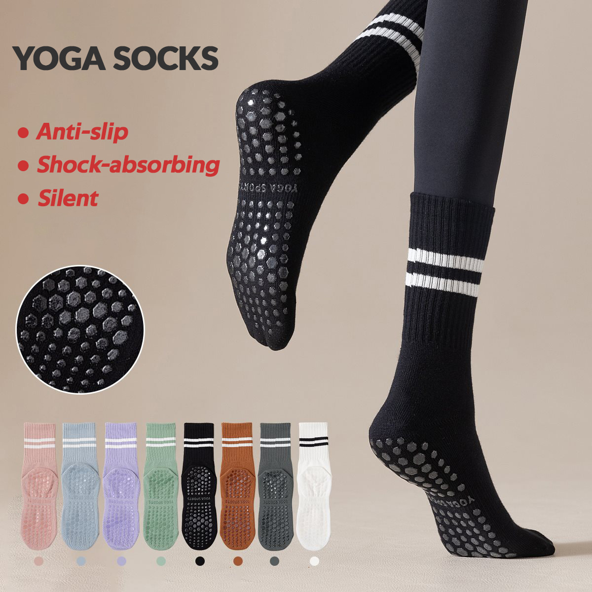 ถุงเท้าโยคะแบบยาว 3 คู่ พร้อมแ - Youtube Yoga Pilates บทวิจารณ์และราคา